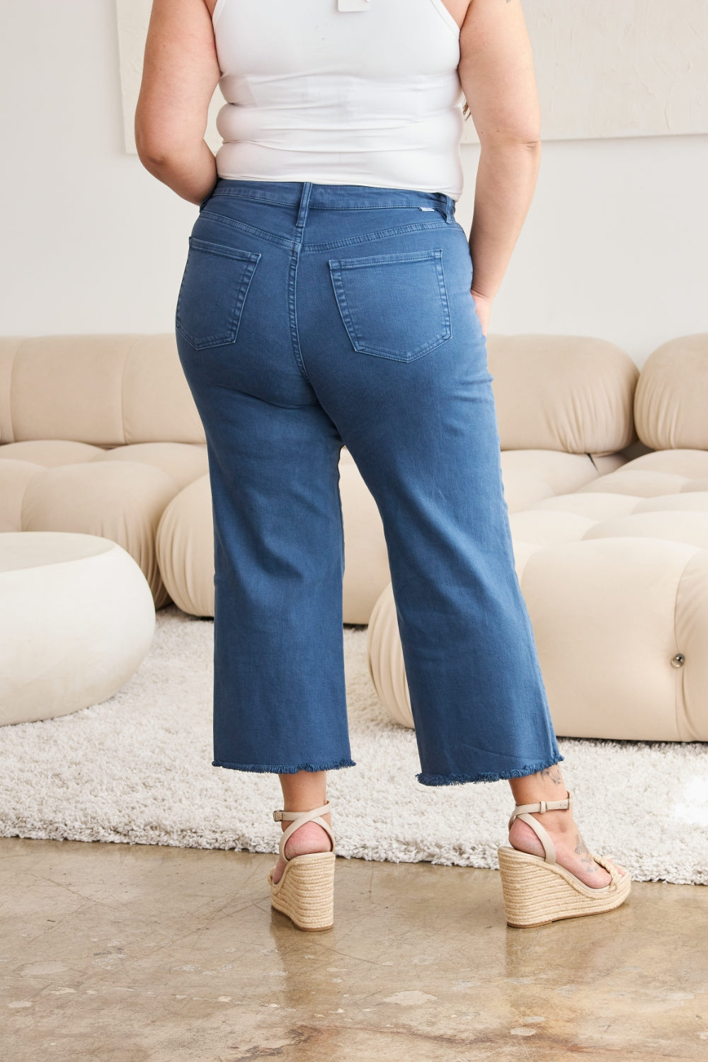 RFM Chloe Tummy Control High Waist Crop Jeans in Blue Slate