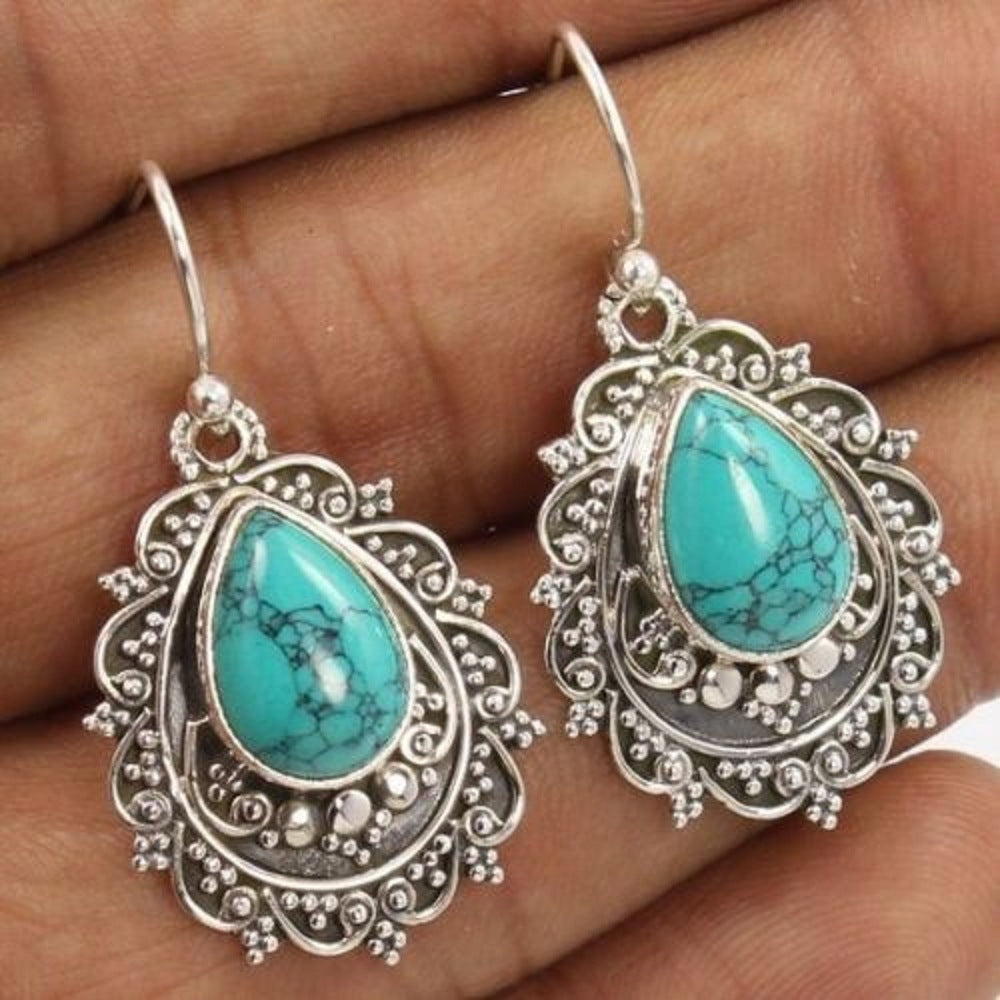 Turquoise Alloy Teardrop Dangle Earrings