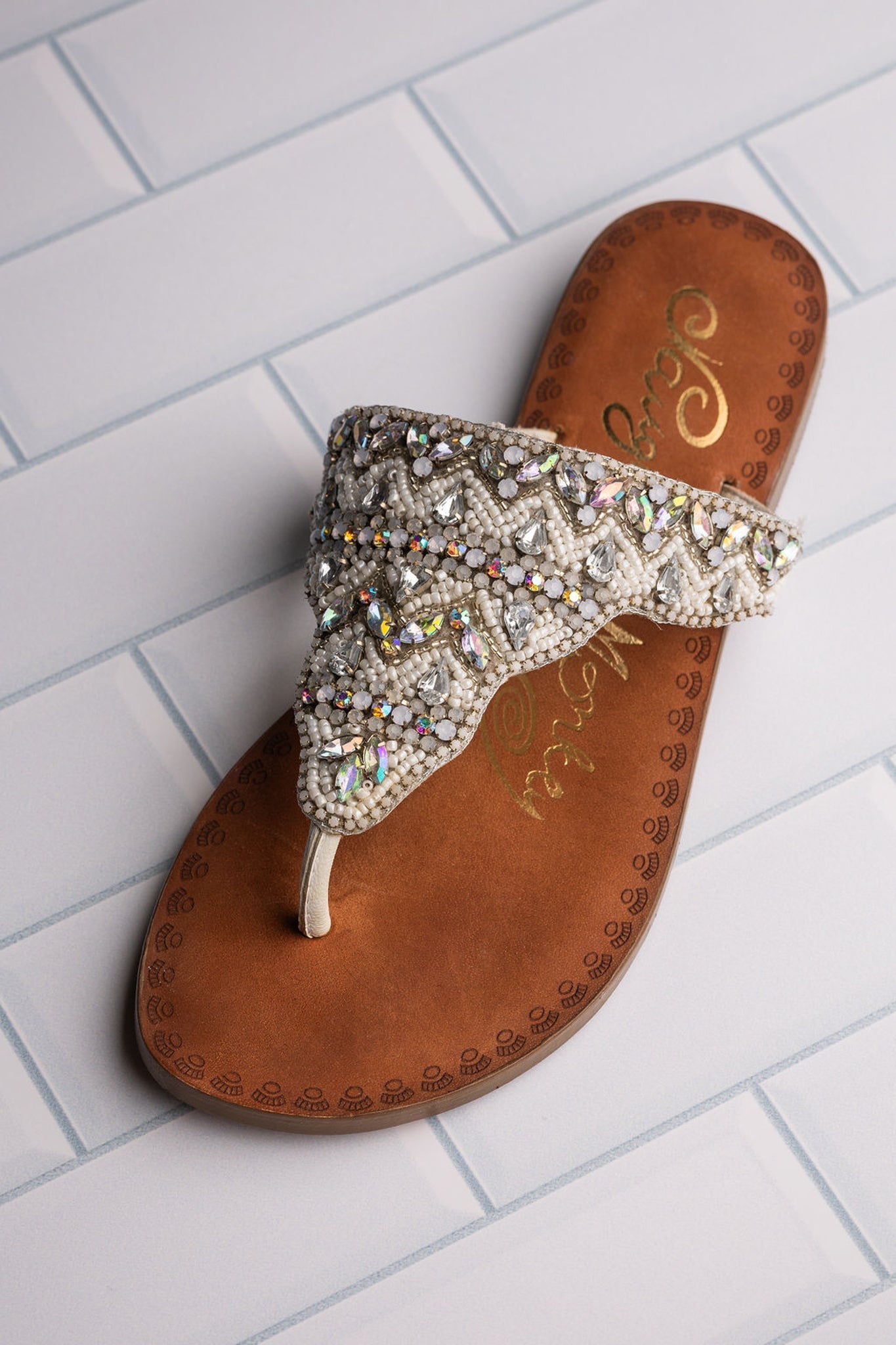 Loving U Jeweled Sandals in White