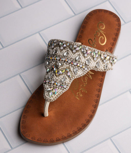 Loving U Jeweled Sandals in White